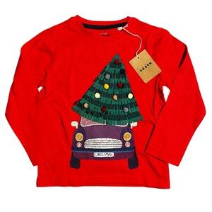 Mini Boden NWT Boys Shirt 4-5 Christmas Tree Car Superstitch Embroidered Holiday